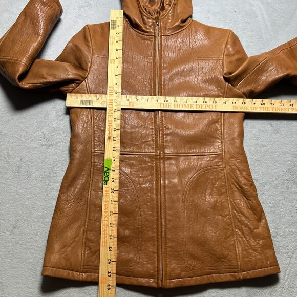 Vtg Heavyweight Leather Hoodie Jacket Men Small Wilsons Hooded Quilt line Brown - Picture 8 of 16